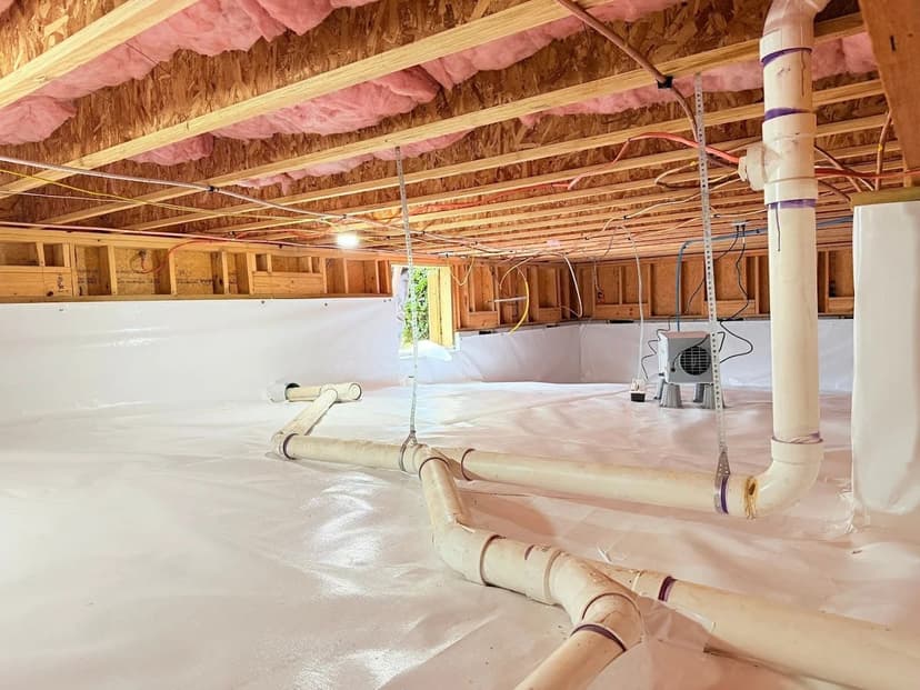 HydroHelp911 Crawl Space & Foundation Repair completed crawl space encapsulation with a white vapor barrier