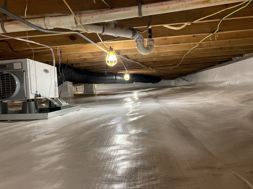 HydroHelp911 Crawl Space & Foundation Repair completed crawl space encapsulation with dehumidifier & vapor barrier.