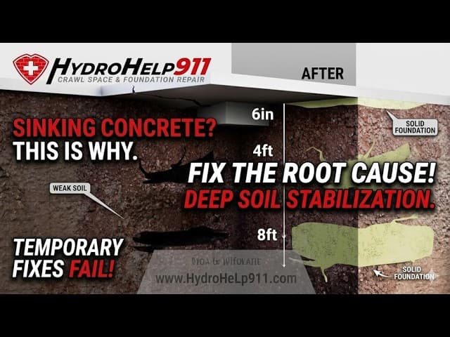 Settled Concrete: Deep Soil Stabilization Compared With Surface Repairs. Video preview.