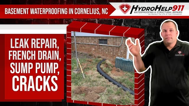 Basement Waterproofing in Cornelius, NC: Interior Drainage, Sump Pump and Crack Repair. Video preview.