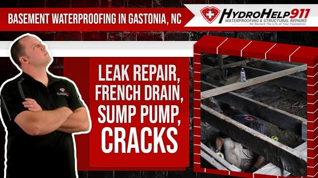 Basement Waterproofing in Gastonia, NC: Interior Drainage, Sump Pump and Crack Repair. Video preview.